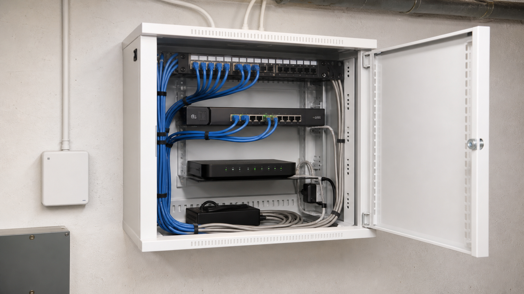 Übersichtlicher Netzwerkverteiler in einem Technikbereich